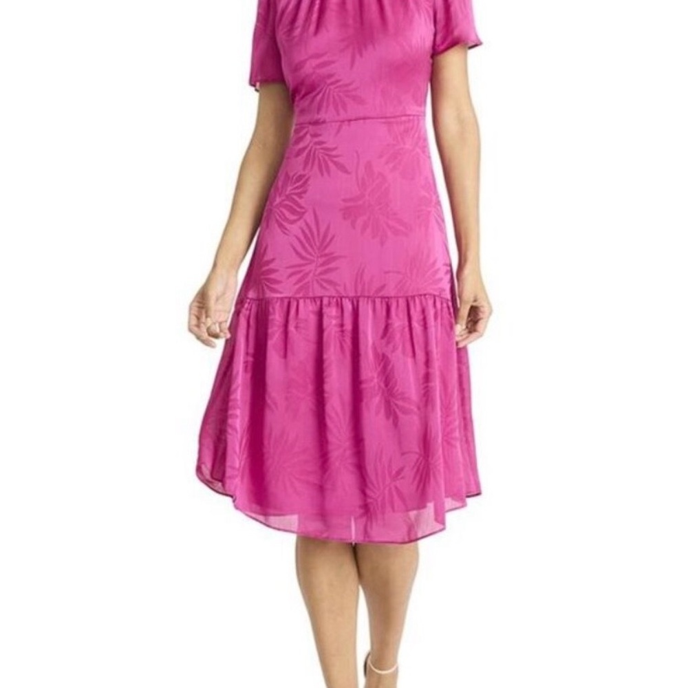 Maggy London Fuchsia Floral Jacquard Midi Dress